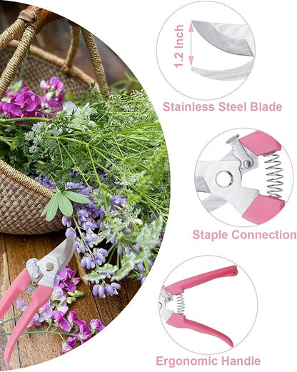 Pruning Shears for Gardening, 2 Pack Garden Scissors for Cutting Fresh Flowers, Floral Clippers for Plants, Fruits (Pink)