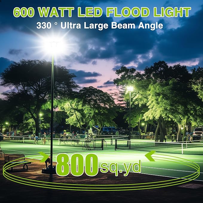 STASUN 2 Pack LED Flood Lights Outdoor, Max Series 600W 60000lm 6000K Daylight IP66 Waterproof, Commercial Parking Lot Lights, 3 Heads for Yard Street Stadium Outdoor Area Floodlight Security Light