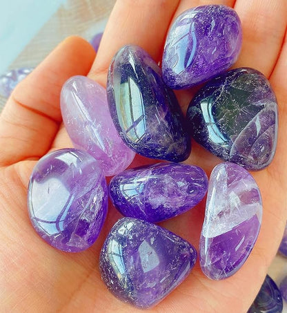 QINJIEJIE Amethyst Crystals (1000+ Carats) Tumbled Stone Bulk Polished Stones Large Crystal Reiki Healing Decoration 0.6-1" 200G