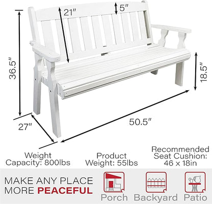 Amish Casual Outdoor Heavy Duty 800 LB Mission Pressure Treated Garden Bench(4 Foot, Semi-Solid White Stain)