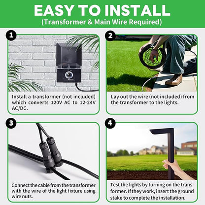 Low Voltage Pathway Lights, 3CCT LED Landscape Path Lights, Outdoor Waterproof IP65, Wired Black Aluminum L Shaped 5W 235LM for Sidewalk Step 4 Pack