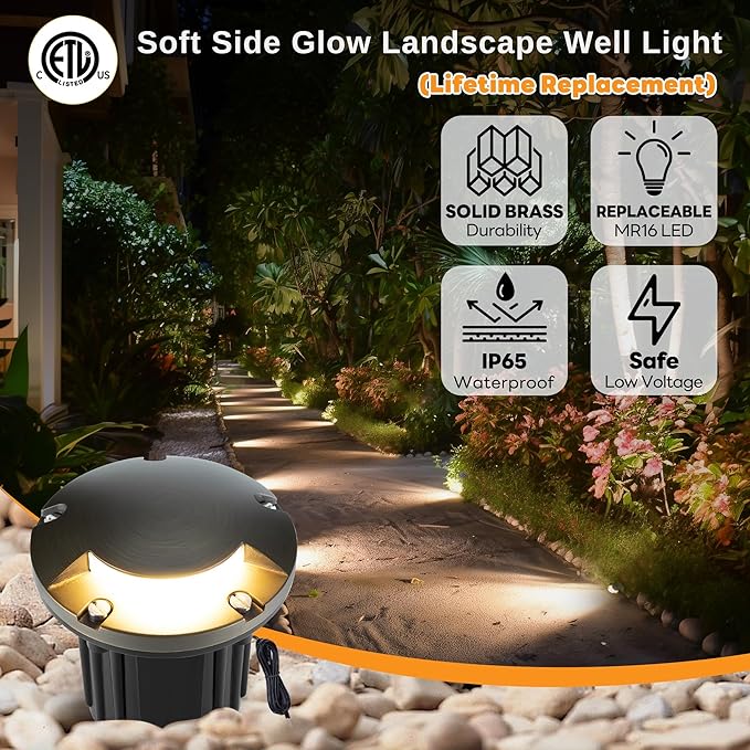 Gardenreet Brass Well Light - 12V Waterproof Outdoor In-Ground Landscape Lighting, LED Replaceable Bulb Ip65 Low Voltage Fixture, Antique Bronze for Pathway Floor Garden Without MR16 Bulb