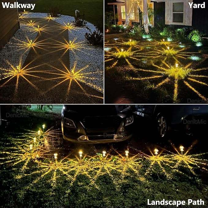 DenicMic Solar Lights Outdoor 10 Pack Waterproof Christmas Lights Outdoor 3000K Warm White LED Stainless Steel Stake for Landscape Lighting Path Walkway Sidewalk Backyard Patio Decor