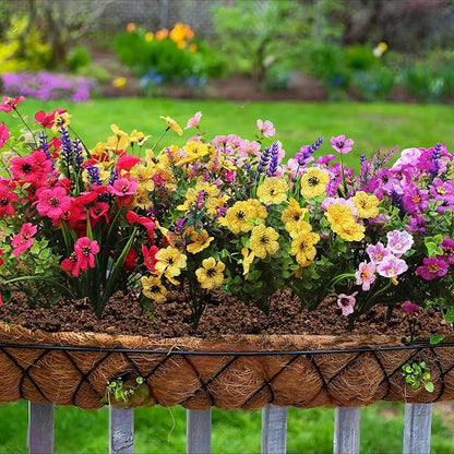 12 Outdoor Artificial Flower Pieces, Bulk Fake Plastic Plants for Porch, Window, Home & Wedding Decoration in Fall and Summer, Ideal for Hanging Planters (Spring Grass Flower).