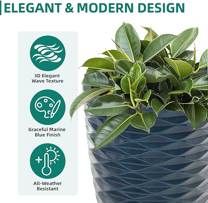 19" Ceramic-Look Tall Planters Set of 2, Outdoor/Indoor Large Flower Pots, Weather-Resistant Heavy-Duty Resin Pot Planters for Front Door, Garden, Patio, Porch, Entryway or Living Room Decor