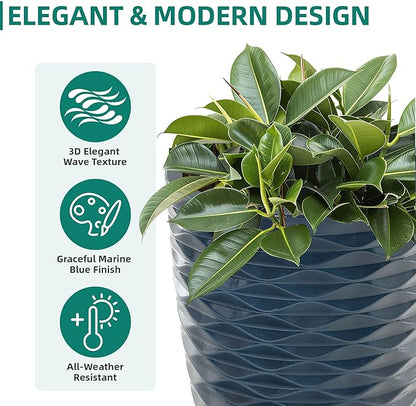 19" Ceramic-Look Tall Planters Set of 2, Outdoor/Indoor Large Flower Pots, Weather-Resistant Heavy-Duty Resin Pot Planters for Front Door, Garden, Patio, Porch, Entryway or Living Room Decor