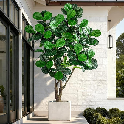 Large Artificial Trees with Pot Indoor Outdoor Realistic Floor Fake plantas Tall Faux Fiddle Leaf fig Tree for Home Living Room Bedroom Office Porch Outside Patio arboles artificiales para decoracion