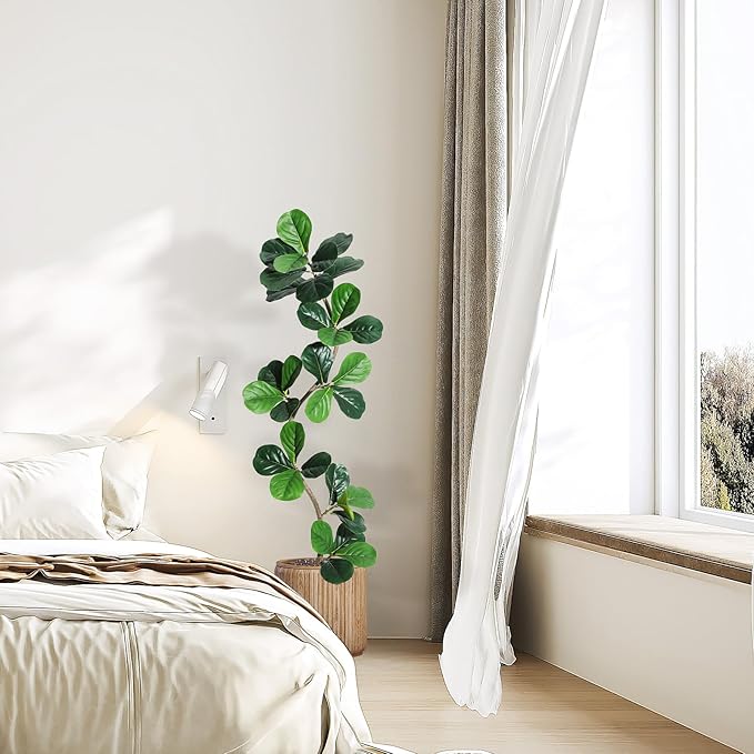 5ft Artificial Fiddle Leaf Fig Tree, Tall Fake Plants with White Planters, Artificial Plants Indoor with Realistic Moss for Home Decor Office Living Room