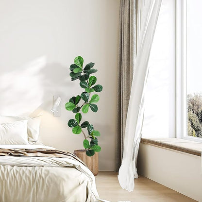 5ft Artificial Fiddle Leaf Fig Tree, Tall Fake Plants with White Planters, Artificial Plants Indoor with Realistic Moss for Home Decor Office Living Room