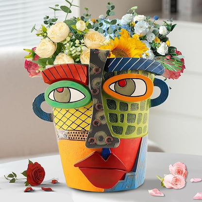 Brutalist Abstract Face Planters Pots Head, Unique Abstract Flower Pot, Funny Planters Decoration Flower Resin Face Flower Pot for Indoor and Outdoor Plants Colorful Funny Room Decor (Modern)