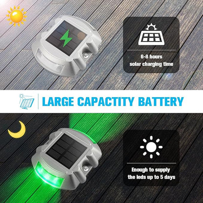 VOLISUN Christmas Solar Deck Lights Driveway Dock Lights, 4-Pack Led IP67 Waterproof Outdoor Warning Step Light for Driveway Sidewalk Garden Pathway Yard(Green)
