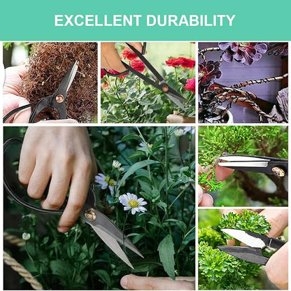 Voilamart 12 Pcs Gardening Bonsai Tool Sets Carbon Steel Garden Plant Trimming Kit Scissor Cutter Shear Heavy Duty Nylon Case Outdoor Entrenching Tools
