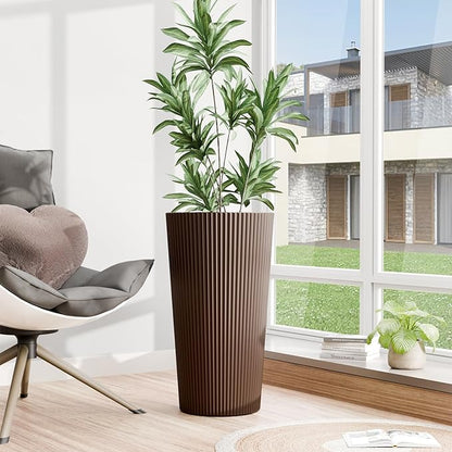 Tall Outdoor Planter Front Porch Decor Set of 2-23.6" H Tall Planters for Outdoor Plants with Drainage Hole, Round Conical Design Flower Pots for Indoor/Patio/Garden, Brown