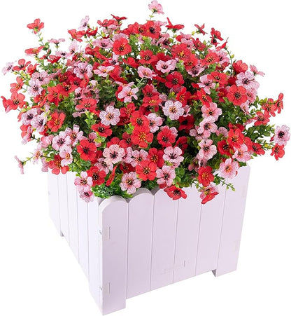 Artificial Fake Mums Flowers for Outdoor Spring Summer Decor, 12 Bundles Faux Silk Plants Daisy for Planter Pot Colorful UV Resistant Look Real for Front Door Porch Patio Outside Yard(Red Pink)