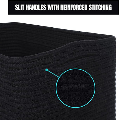 MINTWOOD Design 3-Pack Storage Baskets for Shelves, Playroom and Classroom, Book Basket, Decorative Storage Cube Bins, Woven Closet Organizers, Pantry and Shoe Organizer, Full Black
