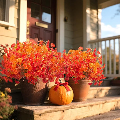 16 Bundles Artificial Fall Flowers No Fade Faux Autumn Plants, Fake Indoor Outdoor Greenery for Thanksgiving Table Centerpiece Christmas Wedding Party Home Garden Fireplace Décor