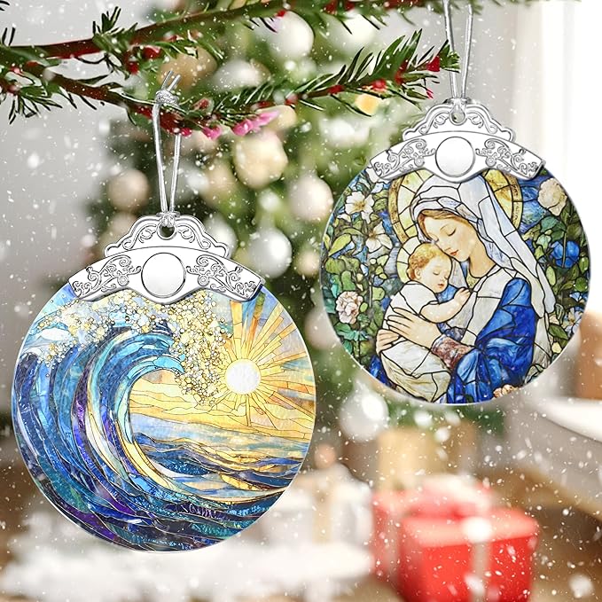 Sea Wave Ornament – Christmas Decoration & Christmas Ornament; Stained Glass Holiday Decoration (Holiday Present, Bauble Present, Gift Idea, Gift Exchange) | Heirloom Keepsakes