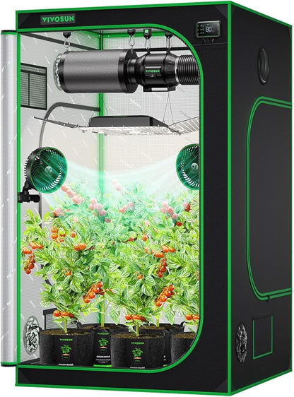VIVOSUN S448 4x4 Grow Tent, 48"x48"x80" High Reflective Mylar with Observation Window and Floor Tray for Hydroponics Indoor Plant Tents for VS4000/VSF4300