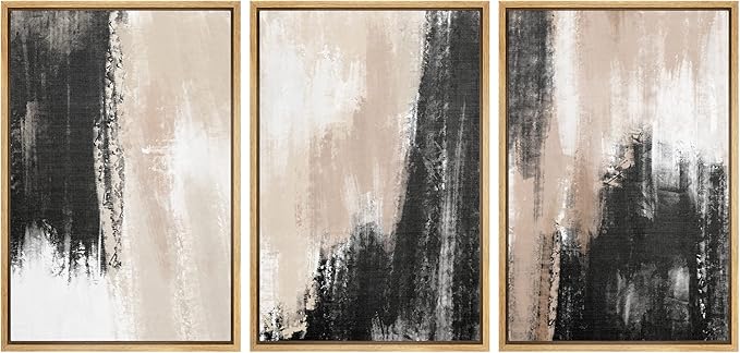 Ashbrook Framed Wall Art Print Set Brown Black Grunge Paint Stroke Landscape Abstract Shapes Illustrations Modern Art Boho Scenic Colorful for Living Room, Bedroom, Office - 24"x36"x3 Natural