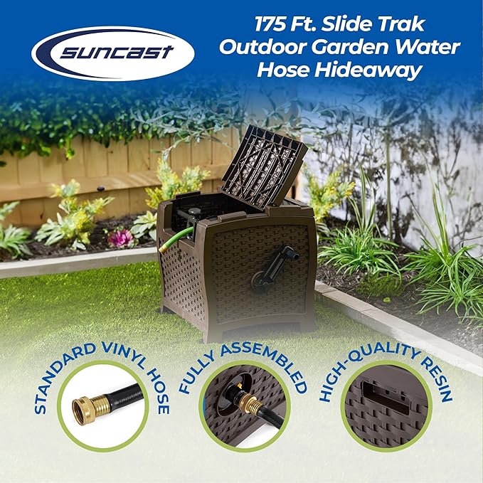 Suncast 2 Pack 175 ft. Wicker Style Resin Hose Hideaway with Hose Guide, Java, Mocha Brown