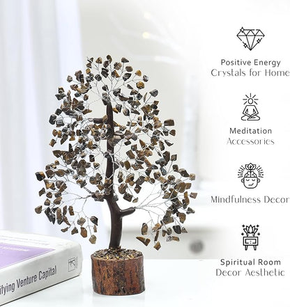 PYOR Tigers Eye, Healing Crystal Tree, Office Decor for Women, Gem Tree, Tiger Eye Stone, Good Luck Gifts, Money Crystal Stone, Positive Energy Decor, Gemstone Bonsai
