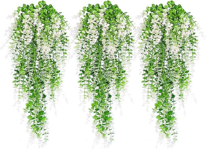 RECUTMS Fake Monkey Plants Hanging Eucalyptus Vines Fake Vines Faux Hanging Plants for Outdoor Garden Yard Backdrop Decor Indoor Room Table Wall Home Hanging Decoration(White)