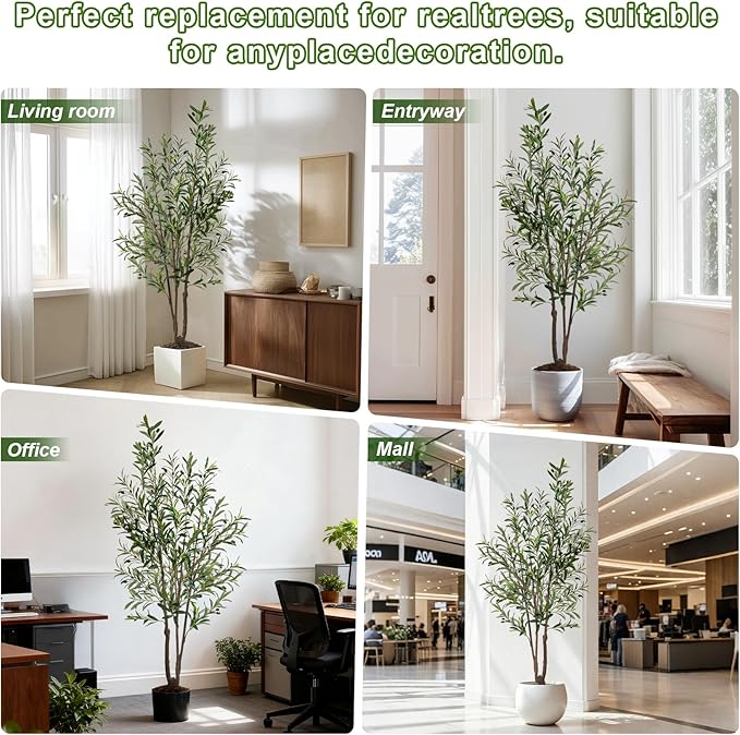 5FT Artificial Olive Tree Artificial Olive Plants, Tall Faux Olive Tree Faux Silk Plant Fake Plant Ultra-Realistic Silk Leaves & Natural Trunk Indoor Outdoor Use