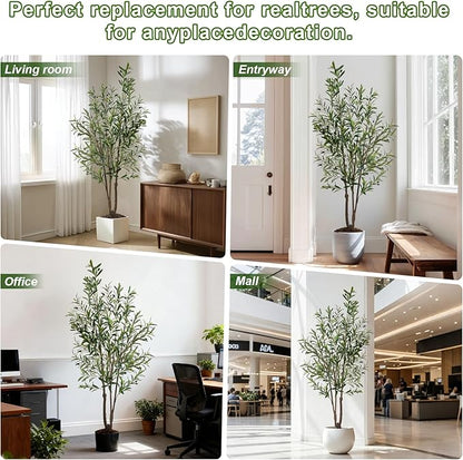 5FT Artificial Olive Tree Artificial Olive Plants, Tall Faux Olive Tree Faux Silk Plant Fake Plant Ultra-Realistic Silk Leaves & Natural Trunk Indoor Outdoor Use