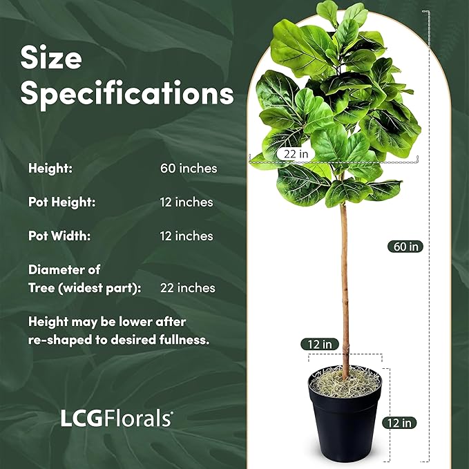 5ft Artificial Fiddle Leaf Fig Tree - Real Wood Trunk, Preassembled, No Maintenance Indoor Faux Plant in Black Pot - Living Room, Home & Office Decor