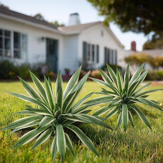 Artificial Agave Plant Fake Agave Planters for Indoor Outdoor Faux Agave Plants Real Touch Realistic Greenery for Home Living Room Office Bathroom Garden Front Porch Patio Decor (19inch-2 Pcs White)