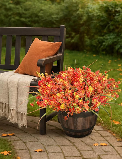 16 Bundles Artificial Flowers for Fall Outdoors Decoration - Fake Mums Faux Daisy Artificial Plants Plastic Lavender Shrubs Flower No Fade for Harvest Halloween Thanks Giving Day Decor