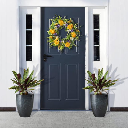 Glitzhome Large Planters for Outdoor Plants, Tall Outdoor Planter with Drainage Holes, Large Faux Ceramic Tall Flower Pots,Oversized Planters for Front Porch,Garden,Patio and Deck,16.75''H,Set of 2