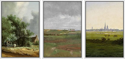 Ashbrook Framed Canvas Print Wall Art Set Farmhouse Country Nature Wilderness Illustrations Fine Art Decorative Floral Botanical Vintage for Living Room, Bedroom, Office - 24"x36"x3 White