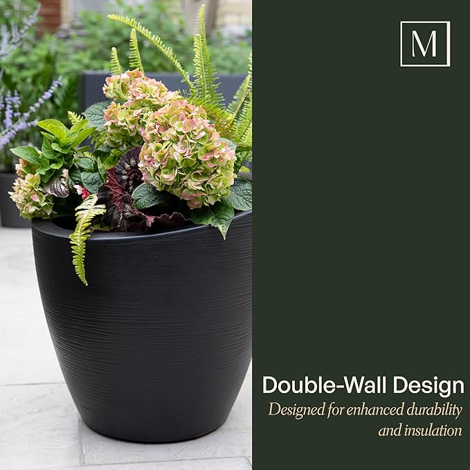 Mayne Modesto 20-Inch Round Planter – Weather-Resistant Planter for Flowers – Durable Indoor/Outdoor Design for Patio, Porch, or Entryway