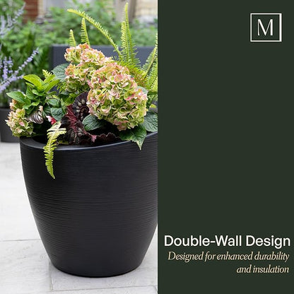 Mayne Modesto 20-Inch Round Planter – Weather-Resistant Planter for Flowers – Durable Indoor/Outdoor Design for Patio, Porch, or Entryway