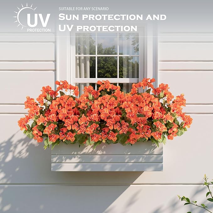 Bougainvillea Artificial Flowers Faux Bougainvillea Outdoor Fake Bougainvillea Artificial Plants Faux Flowers with Stems Silk Flowers for Wedding Porch Living Garden Decor Without Vase (4PCS,Orange )