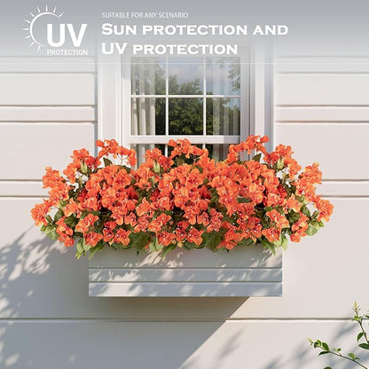 Bougainvillea Artificial Flowers Faux Bougainvillea Outdoor Fake Bougainvillea Artificial Plants Faux Flowers with Stems Silk Flowers for Wedding Porch Living Garden Decor Without Vase (4PCS,Orange )