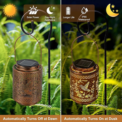 2 Pack Hummingbird Solar Lanterns, Birthday Gifts for Women Mom Grandma, Outdoor Waterproof Hanging Garden Decor for Patio, Yard