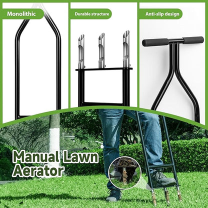Heavy Duty Manual Lawn & Grass Aerator Tool - One-Piece Frame & Non-Clogging Semi-Open Plugs for Durable, Effortless Aeration, 1 Pack
