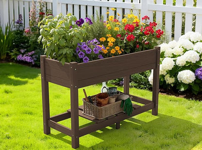 SERWALL Raised Garden Bed with Legs Set of 2, 43"×17"×30" Large HDPE Elevated Planter Box for Vegetables Flower Herb Patio, All Weather Use- Brown