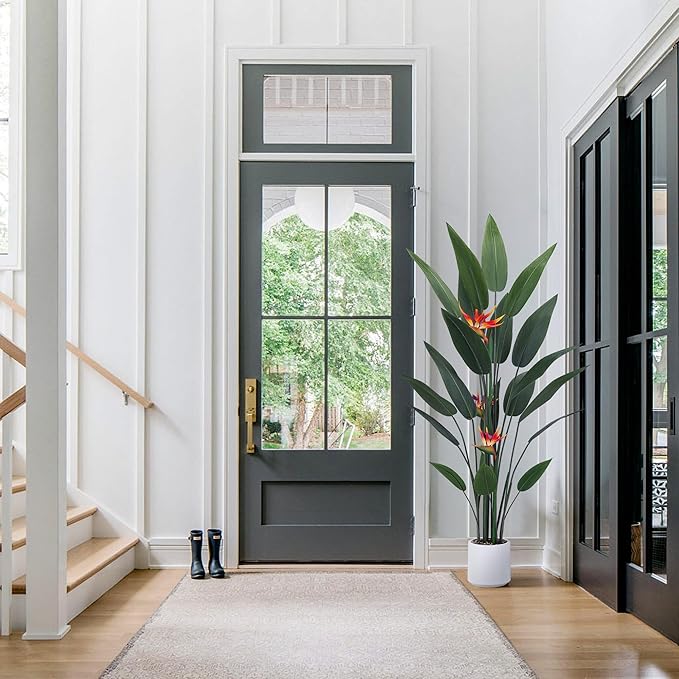 Artificial Bird of Paradise Plant 60in(5Ft) Tall Fake Banana Leaf Plant for Indoors and Outdoors, Artificial Flowers, Faux Palm Tree with Plastic Pot for Office and Home Decor