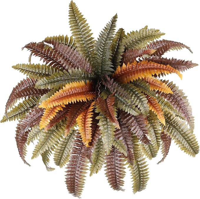 KOL 45 in Artificial Boston Fern, Large Faux Hanging Plant for Home Office Wedding Indoor Outdoor Décor, Autumn Rust Color