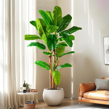 8.2FT Artificial Banana Tree Tall Fake Banana Leaf Plant Faux Banana Silk Tree Faux Banana Leaves for Home Swimming Pool Indoor Outdoor Patio Tropical Decor