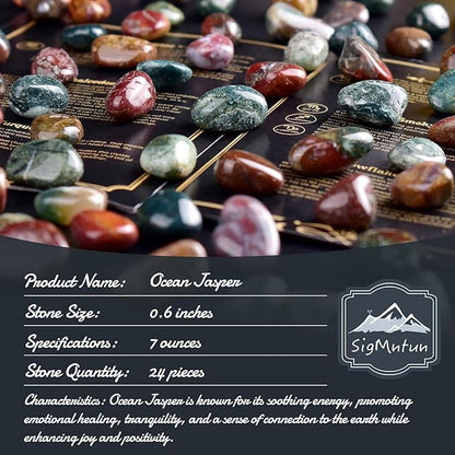 Ocean Jasper Healing Crystal Stone Set - 24 Pieces, 0.6" Natural & Polished Stones for Healing, Meditation, Reiki, Chakra, Crafting & Decoration