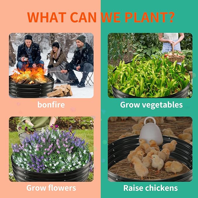 2.7FT Diameter Galvanized Garden Raised Bed/Plant Box/Fire Pit Ring - 0.8mm Thick,12 Inch Tall,Perfect for Planting a Variety of Flowers,Herbs,Vegetables (Black, 32 Dia X 11.5 inches)