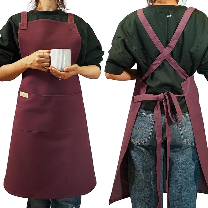 100% Cotton Kitchen Apron with 2 Pockets – Adjustable Chef Apron for Cooking Baking BBQ – Unisex Apron