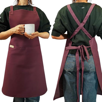 100% Cotton Kitchen Apron with 2 Pockets – Adjustable Chef Apron for Cooking Baking BBQ – Unisex Apron