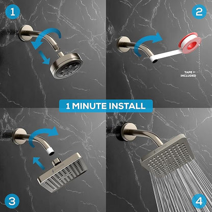 SparkPod Shower Head - High Pressure Rain - Premium Quality Luxury Design - 1-Min Install - Easy Clean Adjustable Replacement for Your Bathroom Shower Heads (Elegant Brushed Nickel, 8 Inch Square)