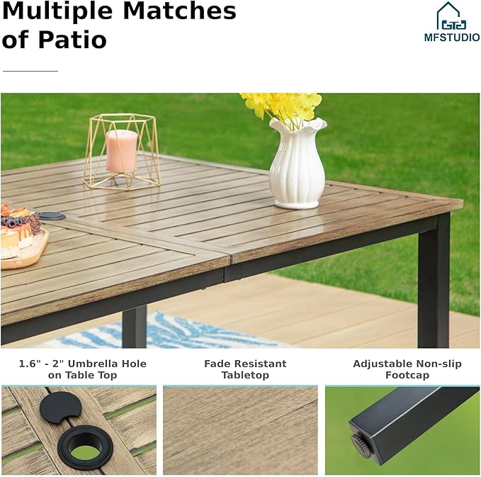 MFSTUDIO Outdoor Dining Set for 6, Metal Patio Table and Chairs Set, 7 Piece Outdoor Patio Furniture Dining Set with Umbrella Hole