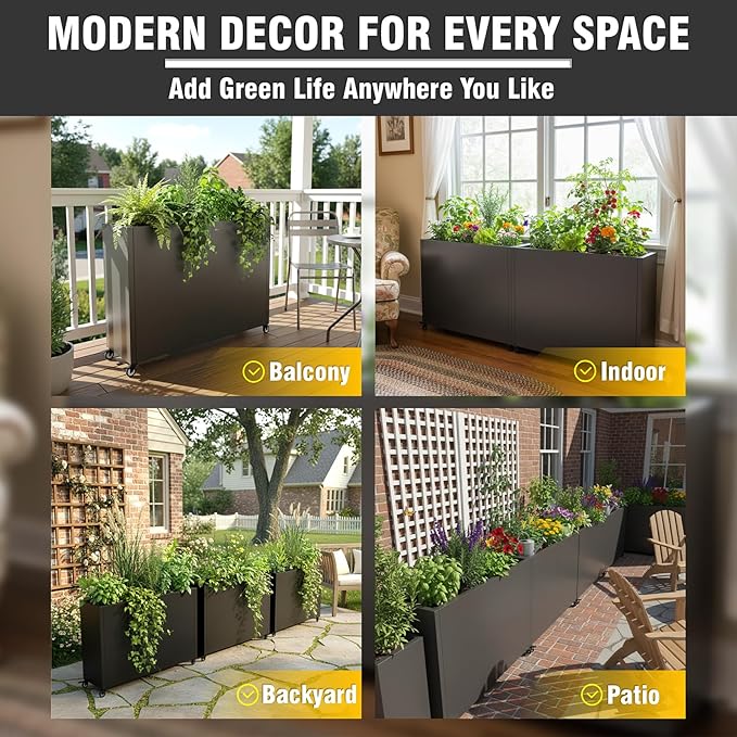 36" L x 9.3" W x 28.4" H Metal Planter Box with Wheels & Removable Shelf – Rolling Raised Garden Bed with Smart Drainage System, Rustproof Outdoor Planter for Patio, Balcony & Modern Décor